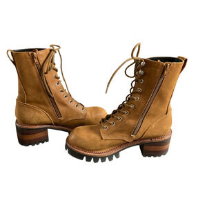 Free People Jeffrey Campbell Lucca Combat Boot Moto Lace Up Tan Leather 9.5